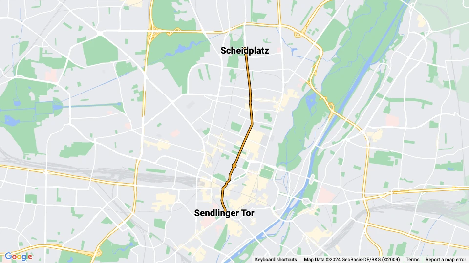 Munich special event line 28: Scheidplatz - Sendlinger Tor route map