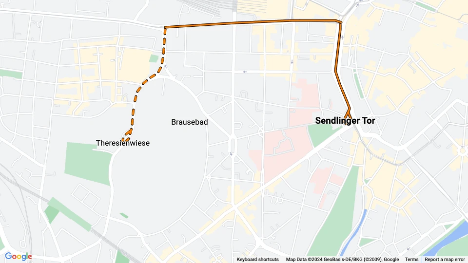 Munich special event line W: Sendlinger Tor - Theresienwiese route map