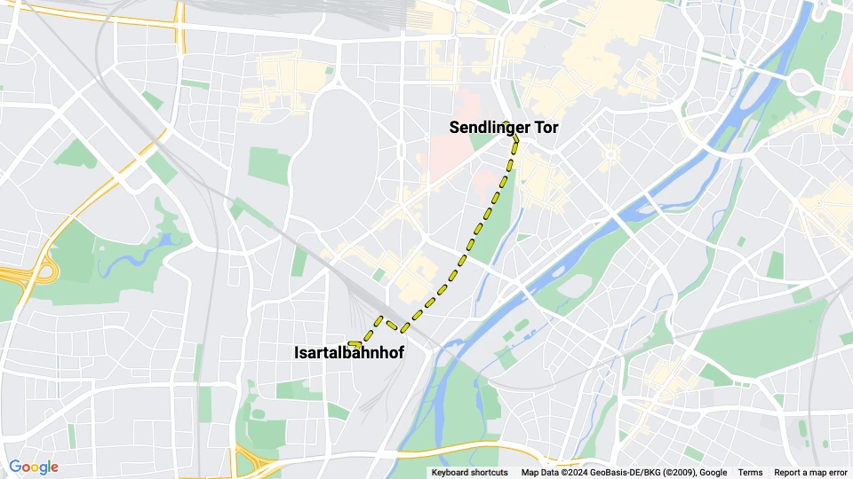 Munich tram line 10: Sendlinger Tor - Isartalbahnhof route map