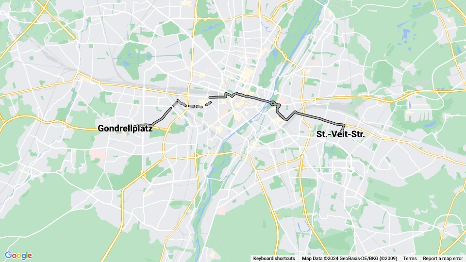Munich tram line 14: Gondrellplatz - St.-Veit-Str. route map