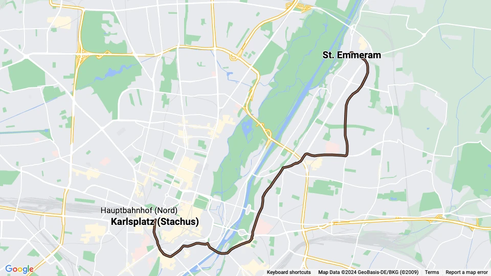 Munich tram line 17: St. Emmeram - Karlsplatz (Stachus) route map