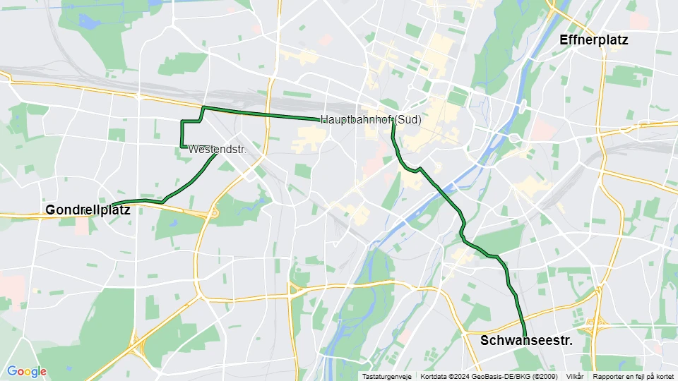 Munich tram line 18: Gondrellplatz - Schwanseestr. route map