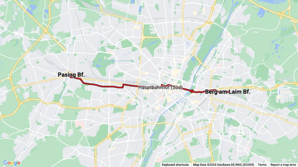 Munich tram line 19: Pasing Bf. - Berg am Laim Bf. route map