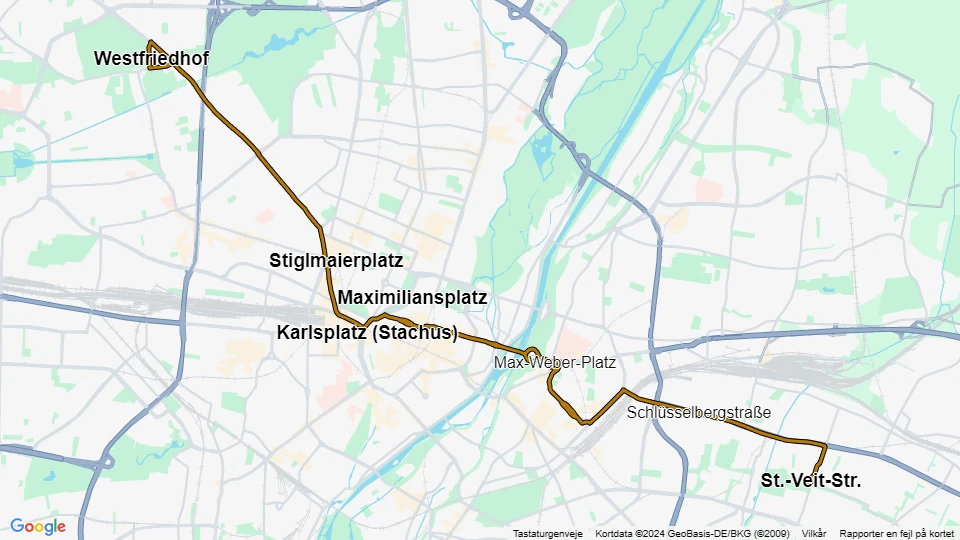 Munich tram line 21: St.-Veit-Str. - Westfriedhof route map