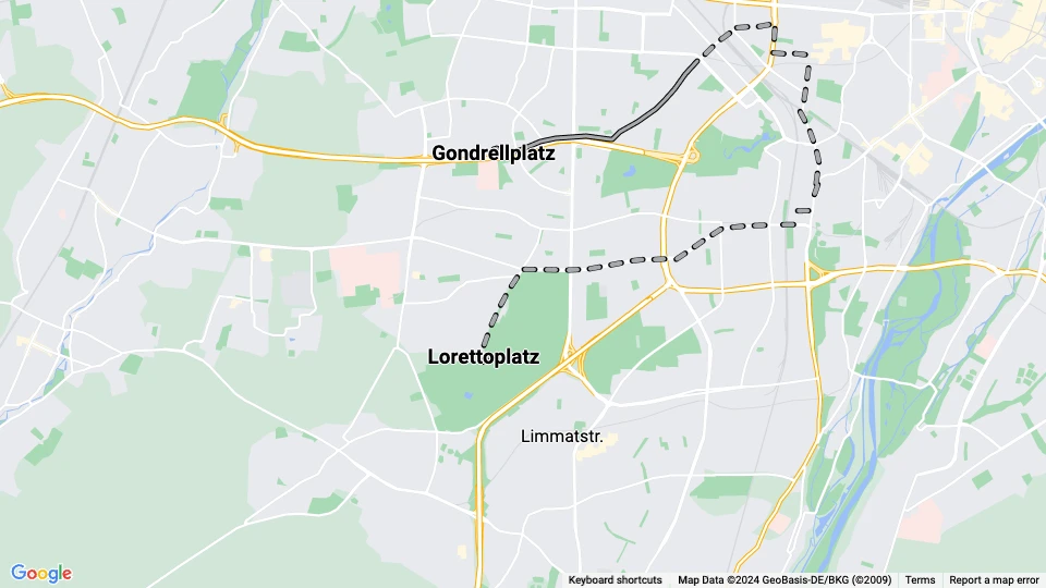Munich tram line 26: Gondrellplatz - Lorettoplatz route map
