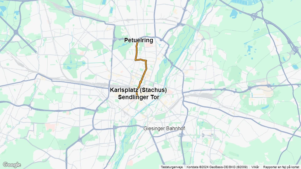 Munich tram line 27: Sendlinger Tor - Petuelring route map