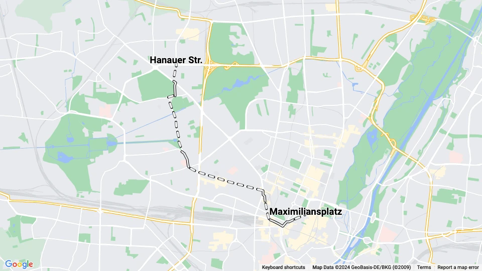 Munich tram line 4: Maximiliansplatz - Hanauer Str. route map