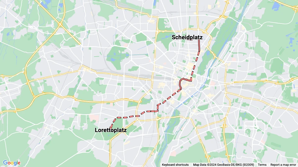 Munich tram line 6: Scheidplatz - Lorettoplatz route map