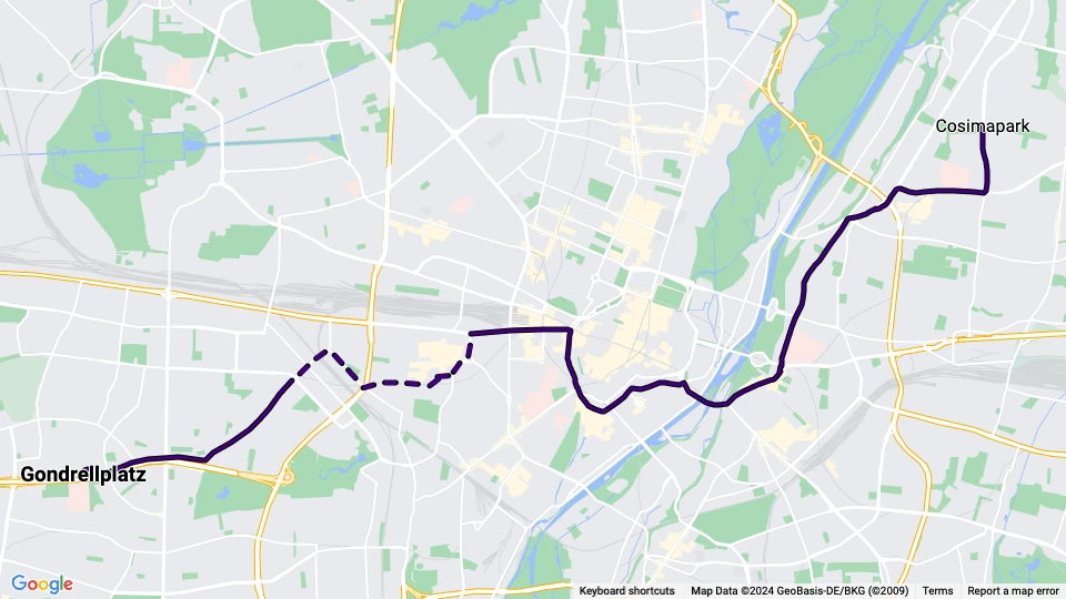 Munich tram line 9: Gondrellplatz - Cosimapark route map