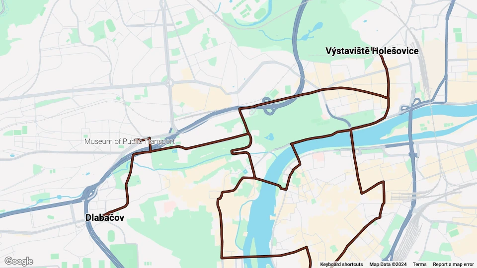 Museum of Public Transport in Prague (MHD) route map