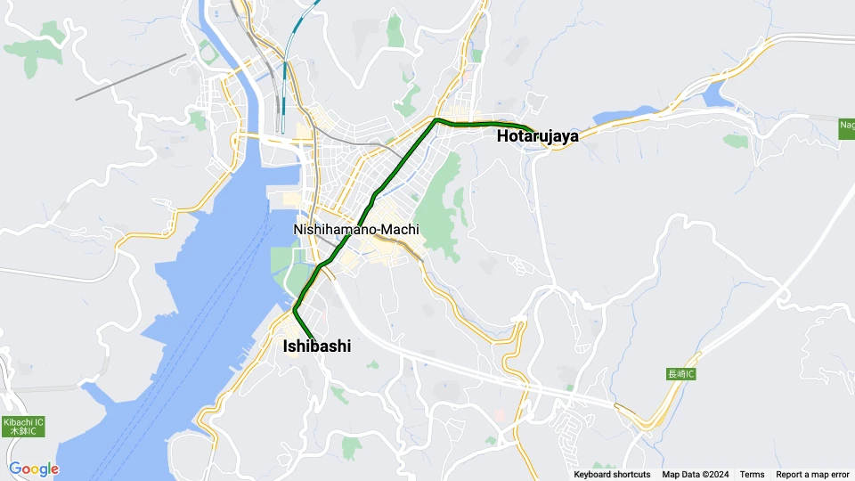 Nagasaki tram line 5: Hotarujaya - Ishibashi route map