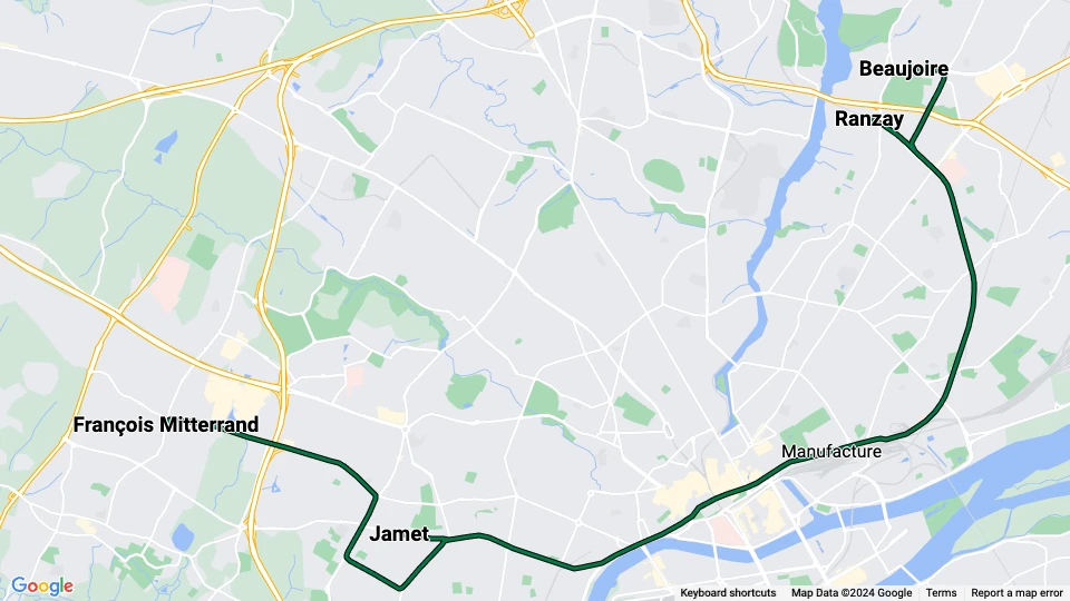 Nantes tram line 1: Beaujoire - François Mitterrand route map