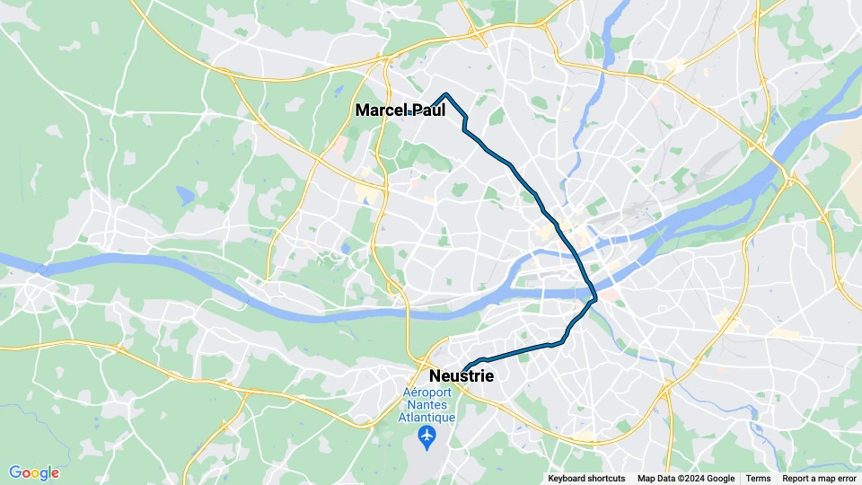 Nantes tram line 3: Marcel Paul - Neustrie route map