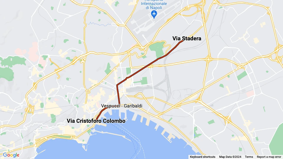 Naples tram line 1: Via Cristoforo Colombo - Via Stadera route map