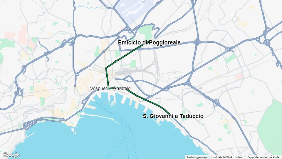 Naples tram line 2: Emiciclo di Poggioreale - S. Giovanni a Teduccio route map