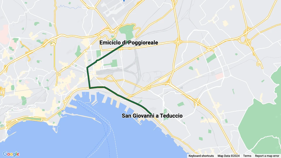 Naples tram line 2: Emiciclo di Poggioreale - San Giovanni a Teduccio route map