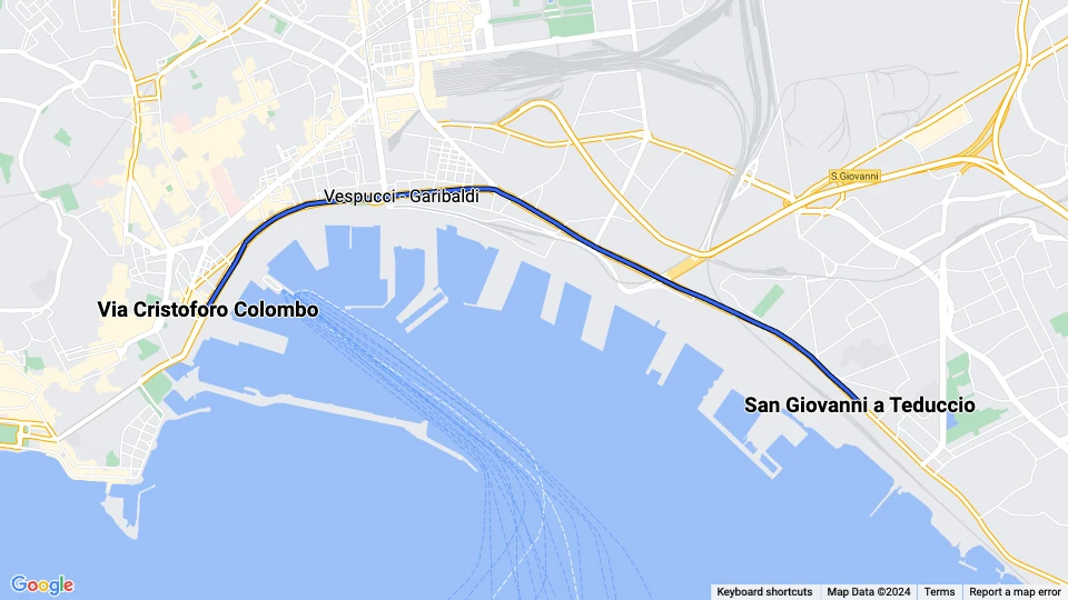 Naples tram line 4: Via Cristoforo Colombo - San Giovanni a Teduccio route map