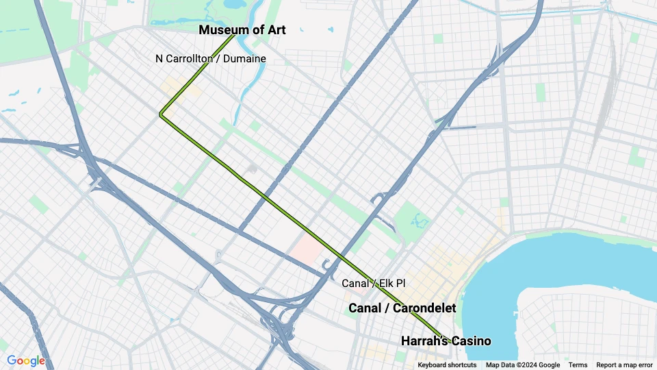 New Orleans line 48 Canal Streetcar: Harrah's Casino - Museum of Art route map