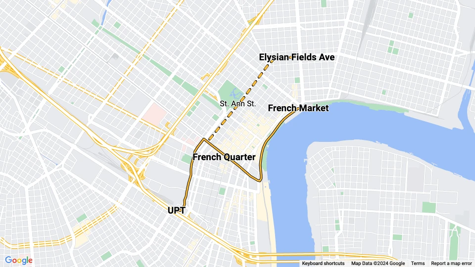 New Orleans line 49 Riverfront: UPT - French Market route map