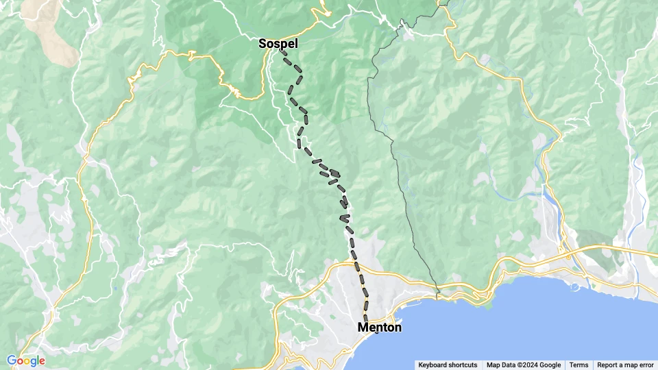 Nice regional line 46: Menton - Sospel route map