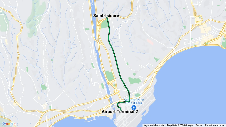 Nice tram line 3: Airport Terminal 2 - Saint-Isidore route map