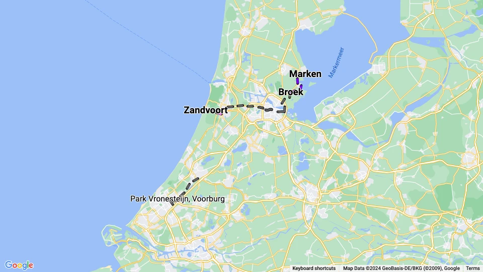 Noord-Zuid-Hollandsche Tramweg Maatschappij (NZH) route map