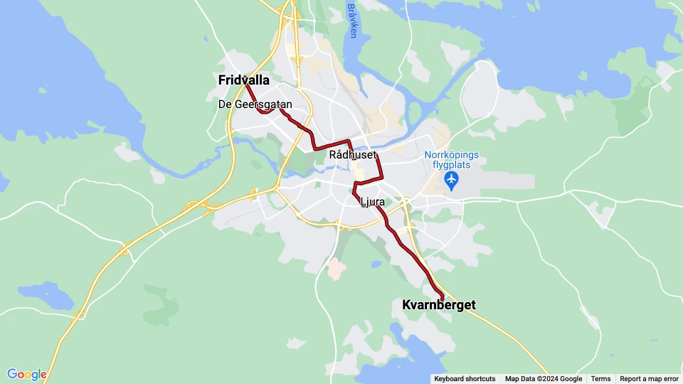 Norrköping tram line 2: Fridvalla - Kvarnberget route map