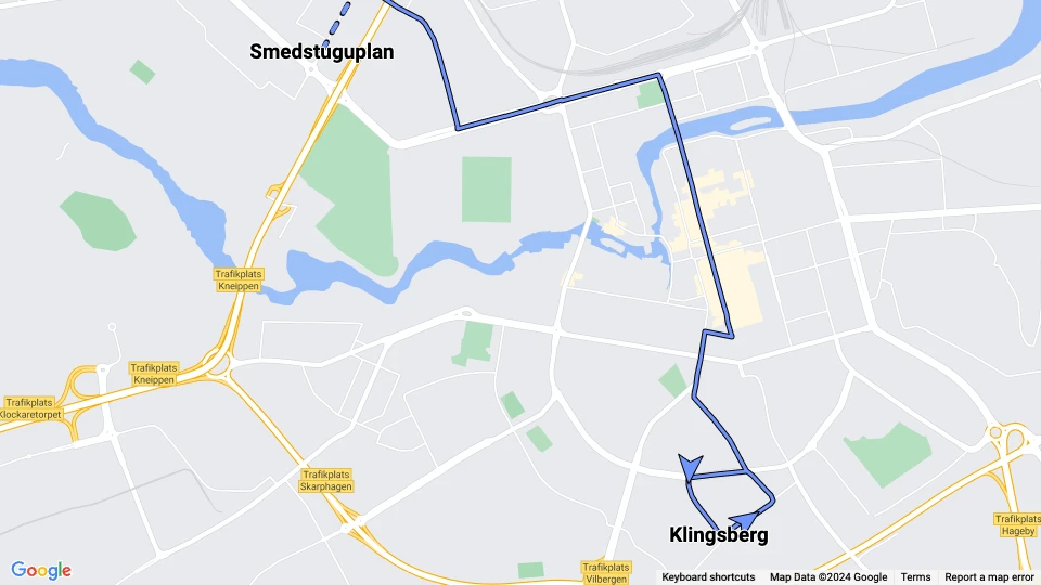 Norrköping tram line 4: Klingsberg - Smedstuguplan route map