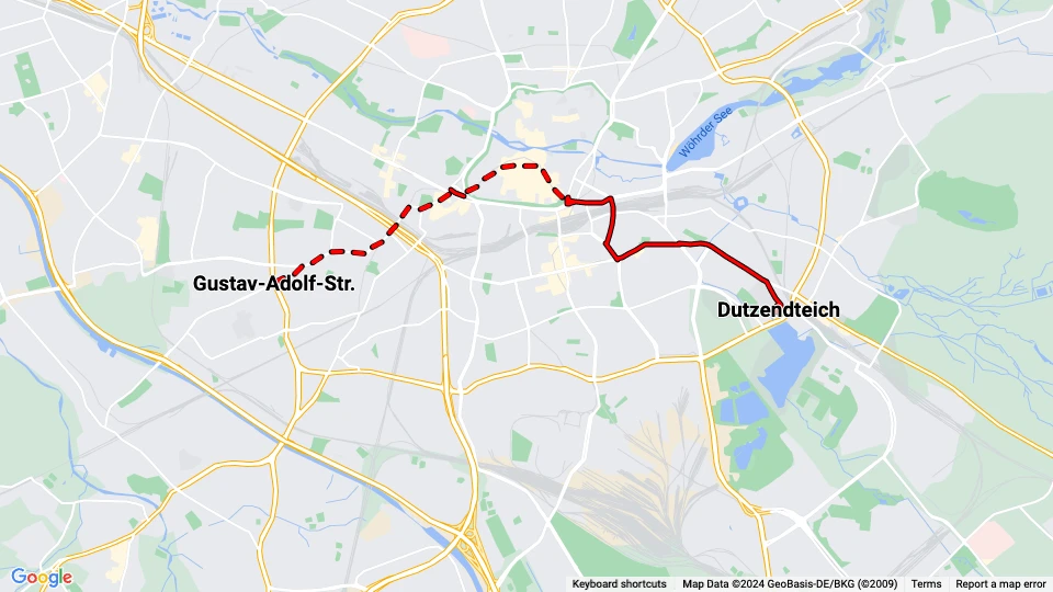 Nuremberg tram line 2: Gustav-Adolf-Str. - Dutzendteich route map