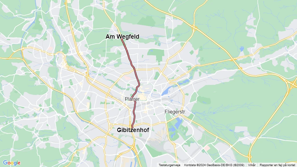 Nuremberg tram line 4: Gibitzenhof - Am Wegfeld route map