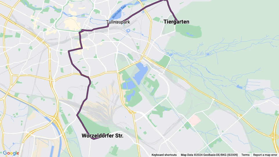 Nuremberg tram line 5: Tiergarten - Worzeldorfer Str. route map