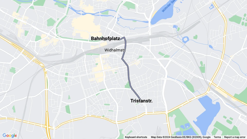 Nuremberg tram line 7: Bahnhofplatz - Tristanstr. route map