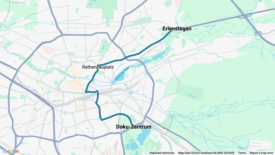 Nuremberg tram line 8: Doku-Zentrum - Erlenstegen route map