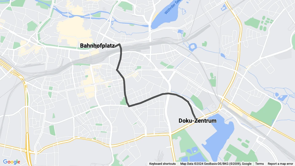 Nuremberg tram line 9: Bahnhofplatz - Doku-Zentrum route map