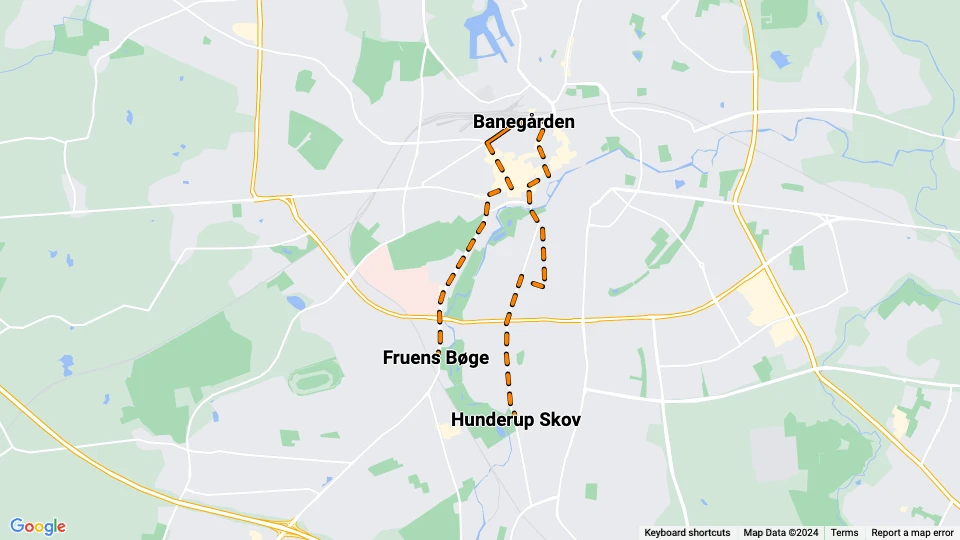 Odense Hovedlinie: Fruens Bøge - Hunderup Skov route map