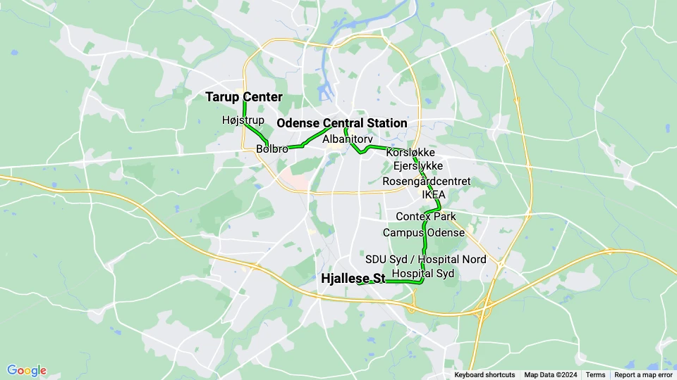 Odense Tramway: Tarup Center - Hjallese St route map