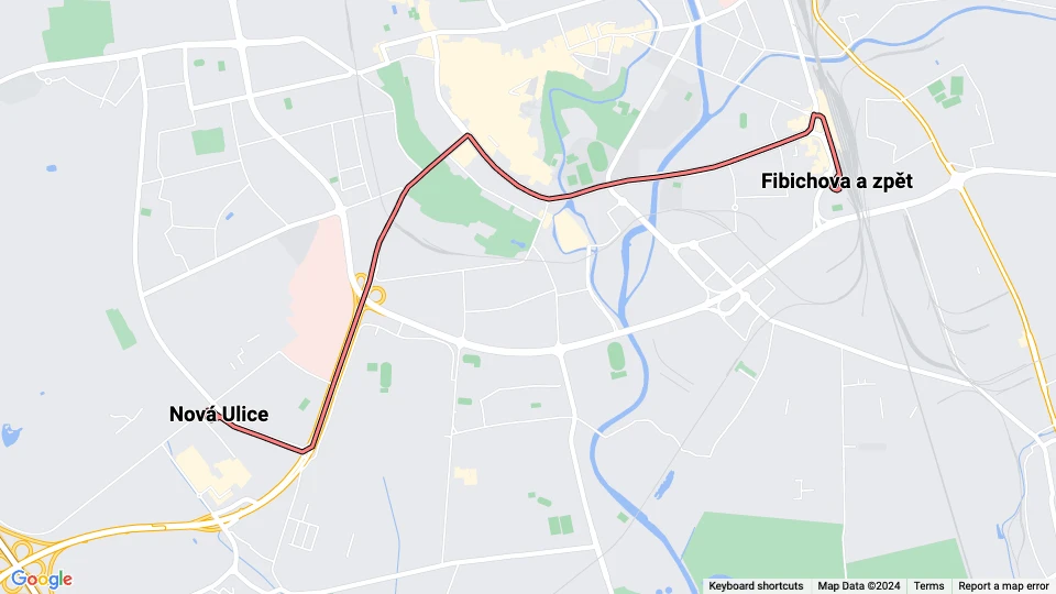 Olomouc extra line 1: Nová Ulice - Fibichova a zpět route map
