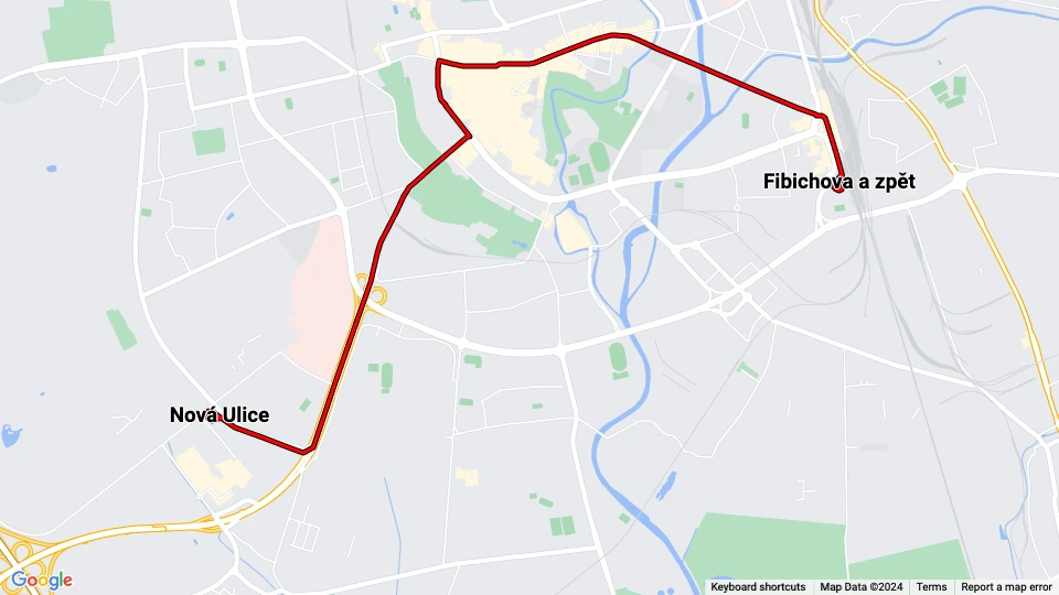 Olomouc extra line 6: Nová Ulice - Fibichova a zpět route map