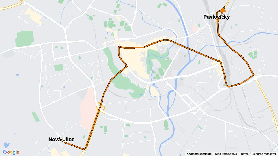 Olomouc tram line 4: Nová Ulice - Pavlovičky route map