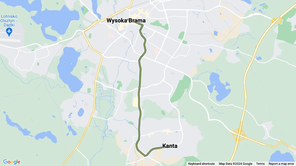 Olsztyn tram line 1: Wysoka Brama - Kanta route map