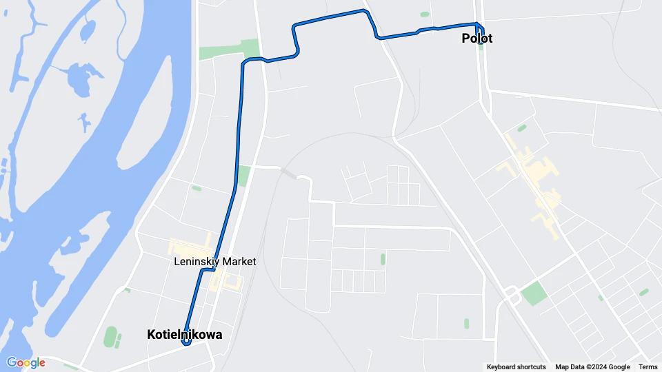 Omsk tram line 2: Kotielnikowa - Polot route map