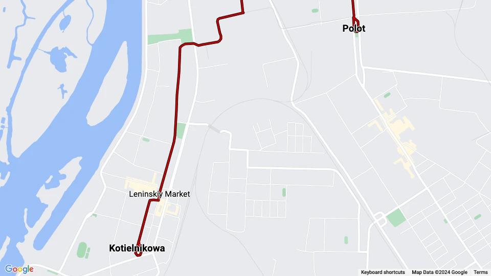 Omsk tram line 8: Kotielnikowa - Polot route map