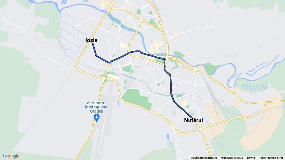 Oradea tram line 2: Nufărul - Ioşia route map