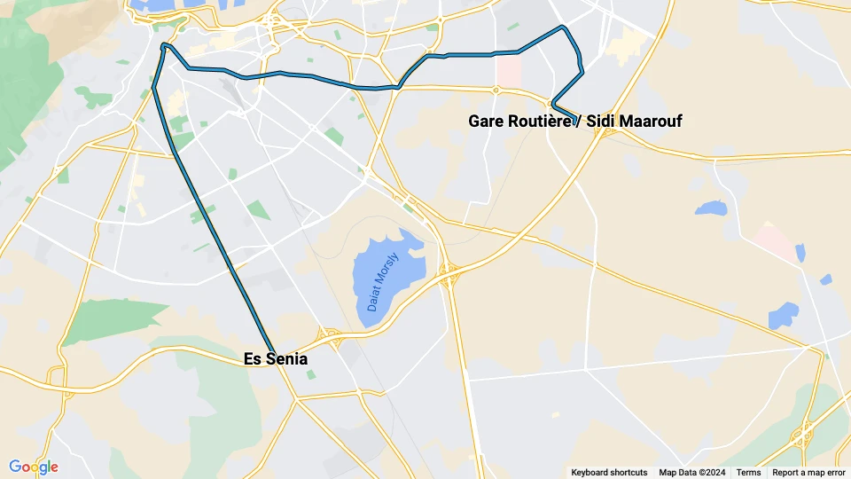 Oran tram line 1: Es Senia - Gare Routière / Sidi Maarouf route map