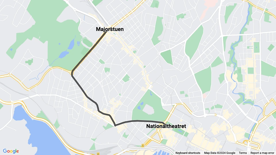 Oslo extra line 15: Majorstuen - Nationaltheatret route map