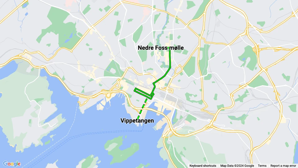 Oslo Korntrikken: Nedre Foss mølle - Vippetangen route map