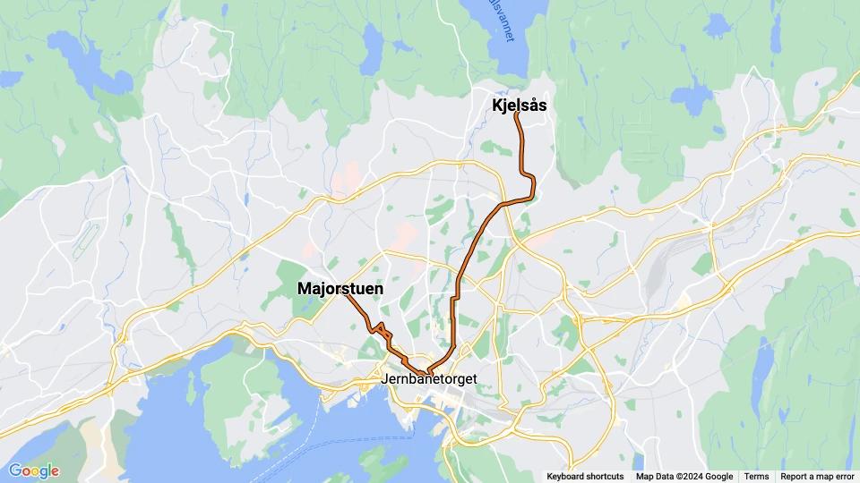 Oslo tram line 11: Majorstuen - Kjelsås route map