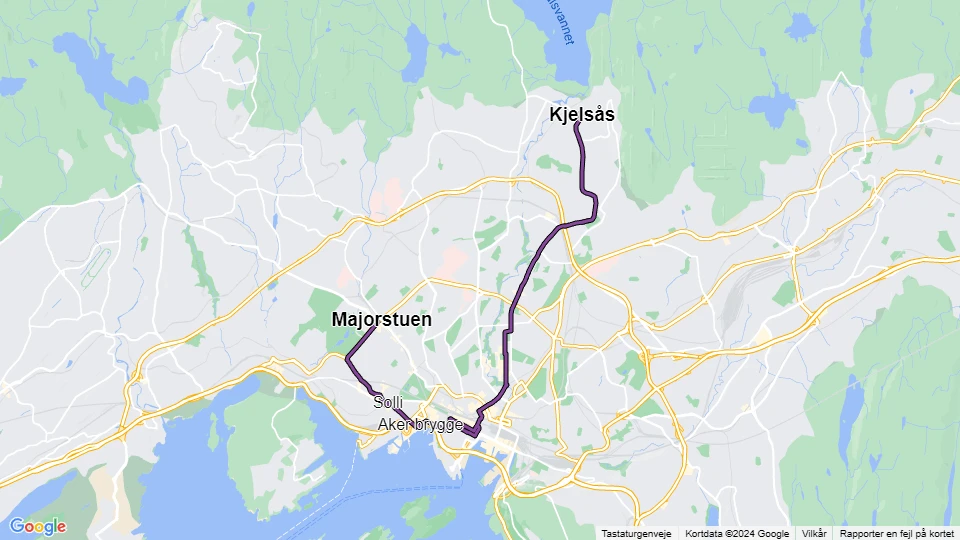 Oslo tram line 12: Majorstuen - Kjelsås route map