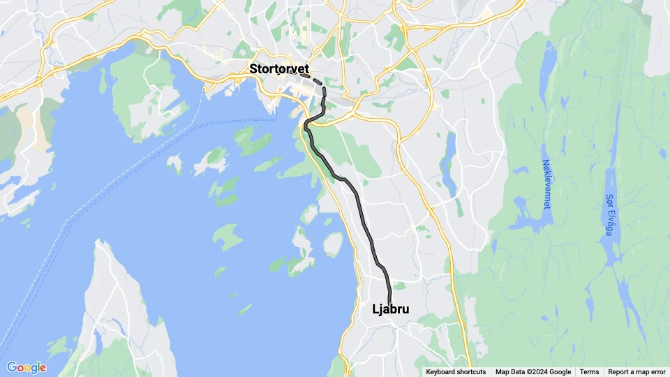 Oslo tram line 16: Ljabru - Stortorvet route map