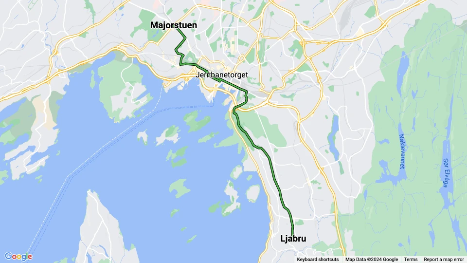 Oslo tram line 19: Majorstuen - Ljabru route map